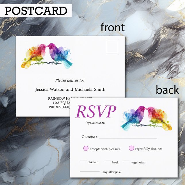 Carte postale LGBTQ+ Aiguilles arc-en-ciel (Postcard LGBTQ+ Rainbow Lovebirds)