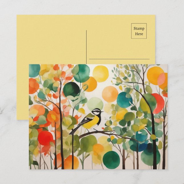 Carte Postale L'harmonie de la nature Aquarelle de la forêt prin (Devant / Derrière)