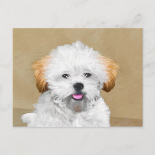 Carte Postale Lhasa Apso Puppy Peinture - Cute Original Chien Ar