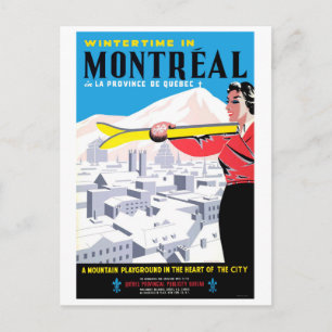 Carte Postale L'hiver à Montréal, femme avec de l'équipement de