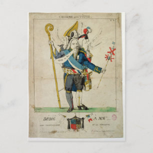 Carte Postale L'homme à six têtes, caricature de Charles