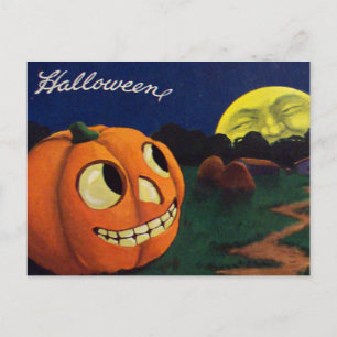 Carte Postale L'Homme citrouille Jack-o'-lantern Sur La Lune