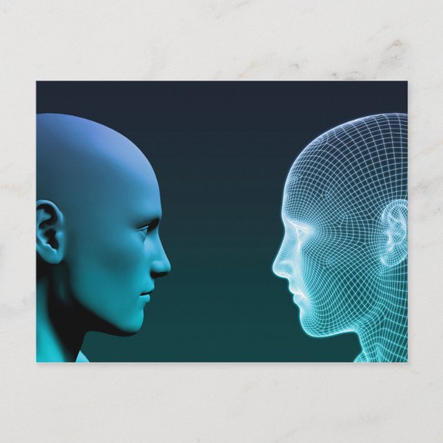 Carte Postale L'homme contre la machine en concurrence dans le f (Devant)