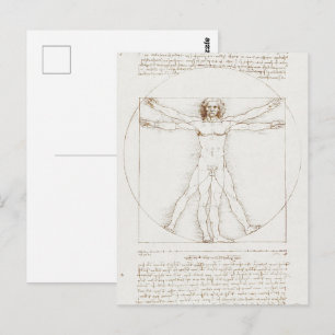 Carte Postale L'Homme de Vitruve de Léonard de Vinci Art Vintage