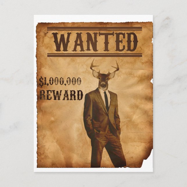 Carte Postale L'homme du cerf est Recherché (Devant)