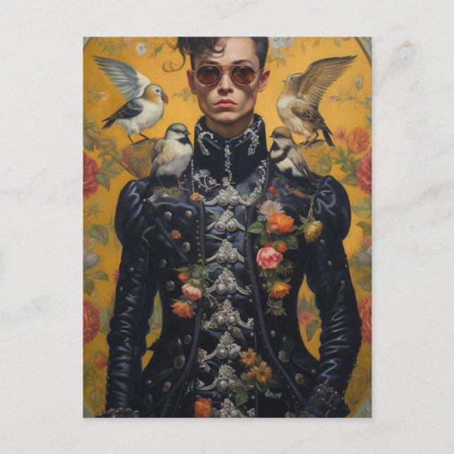 Carte Postale L'Homme élégant avec des oiseaux (Devant)