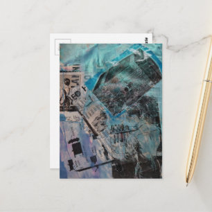 Carte Postale L'homme rétro avec coffre et scies Collage