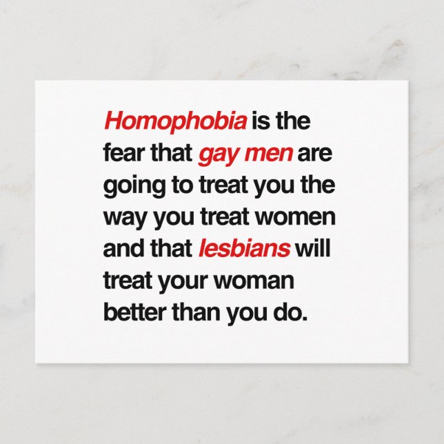 CARTE POSTALE L'HOMOPHOBIE EST LA PEUR QUE LES HOMOSEXUELS VOUS  (Devant)