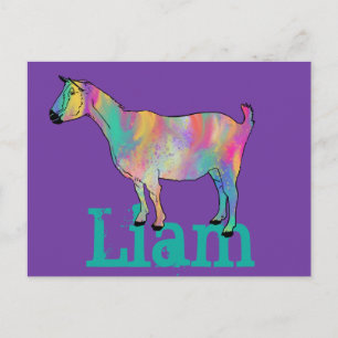Carte Postale Liam Ajouter un nom Coloré Chèvre Mignon Animal Ar