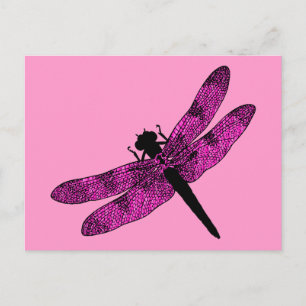 Carte Postale Libellule à ailes roses