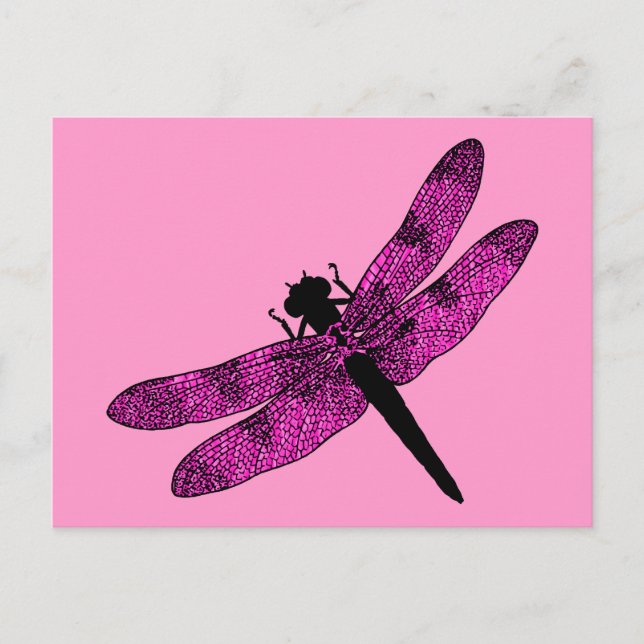 Carte Postale Libellule à ailes roses (Devant)