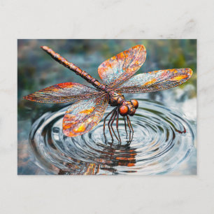 Carte Postale Libellule en métal sur l'eau