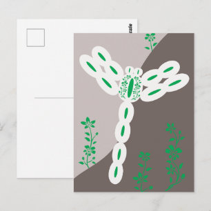 Carte Postale Libellule Florale Volante Éclaboussure de Couleur