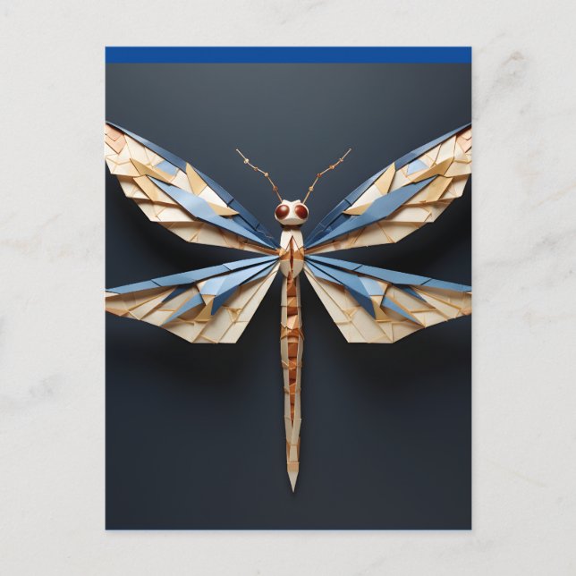 Carte Postale libellule origami (Devant)