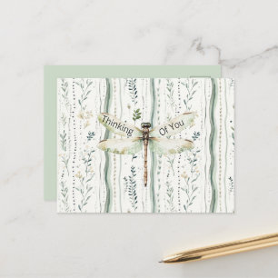 Carte Postale Libellule Vert Blanc Chic Floral Pensant à Vous