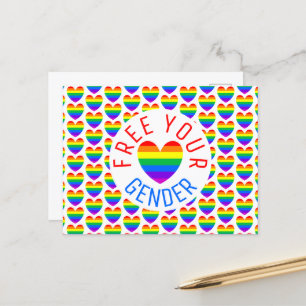 Carte Postale Libérez votre genre, Coeur arc-en-ciel