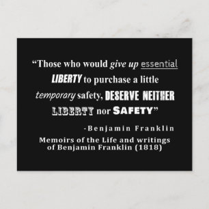 Carte Postale Liberté et sécurité Benjamin Franklin Citation bla