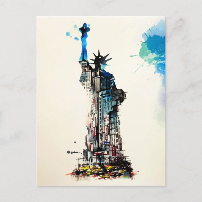 Carte Postale Liberty New York City Travel Love Aquarelle (Devant)