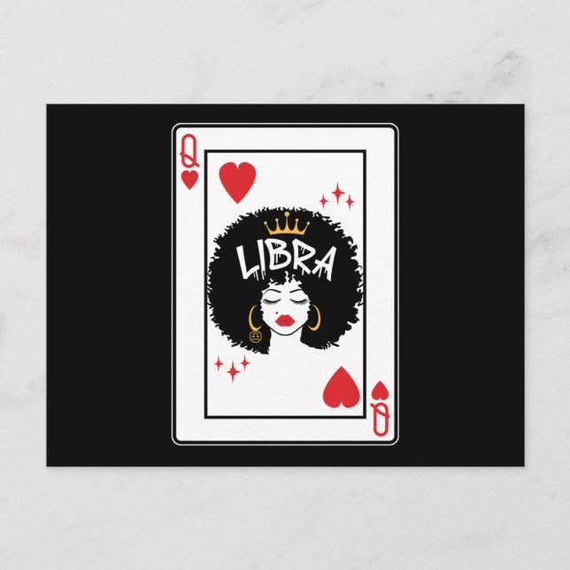 Carte Postale Libra Star Sign Melanin Black Queen of Hearts (Devant)