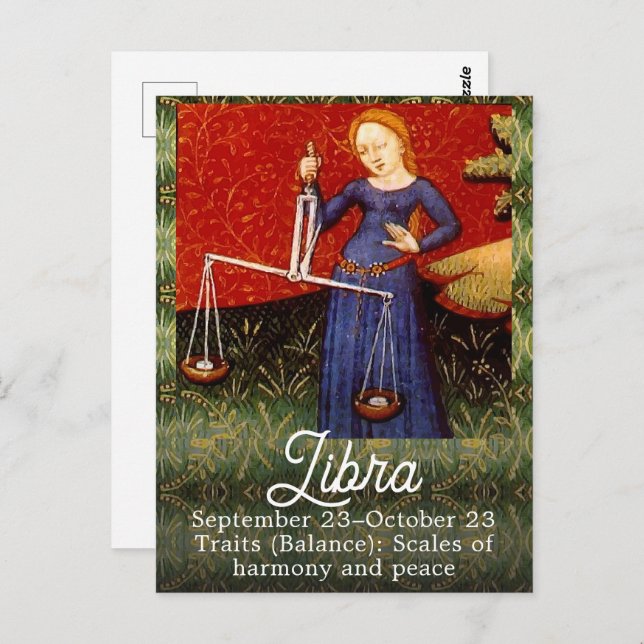 Carte Postale Libra Zodiac Signal Échelles Anniversaire (Devant / Derrière)