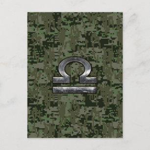 Carte Postale Libra Zodiac Symbole de Green Digital Camouflage