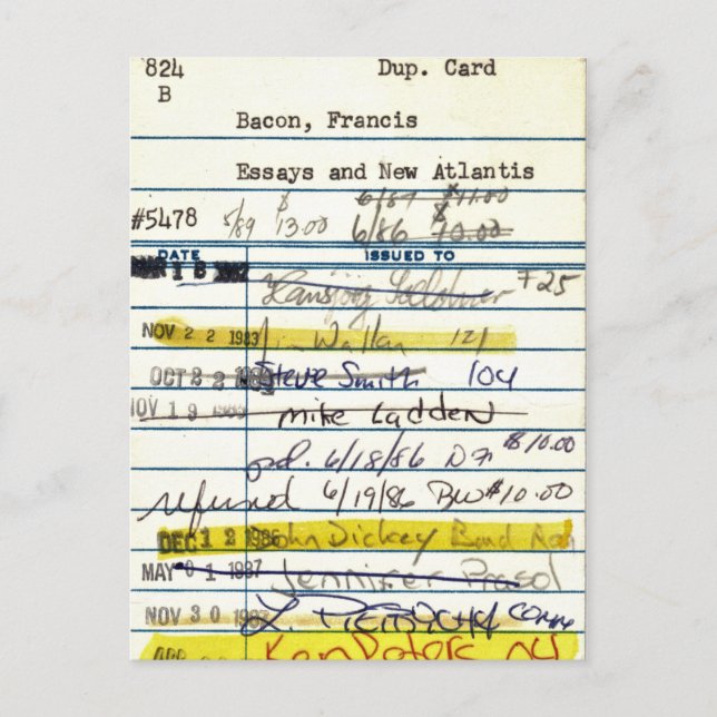 Carte Postale Library Card 5478 Essay and the New Atlantis (Devant)