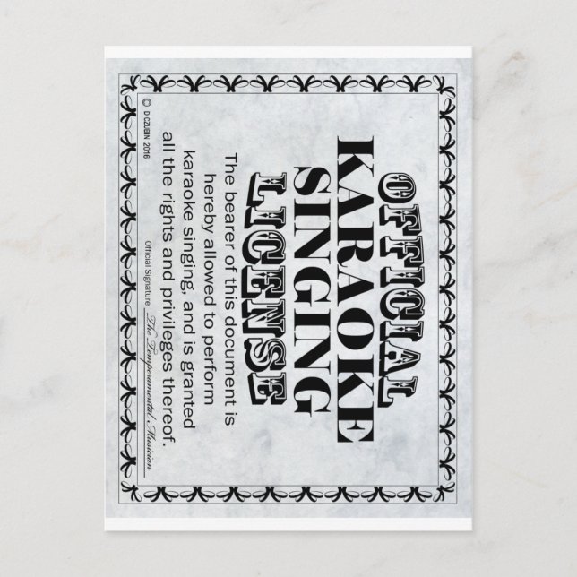 Carte Postale Licence de chant karaoké (Devant)