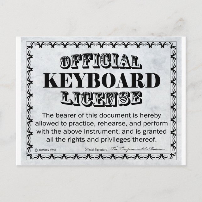 Carte Postale Licence de clavier (Devant)