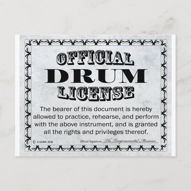 Carte Postale Licence de tambour (Devant)