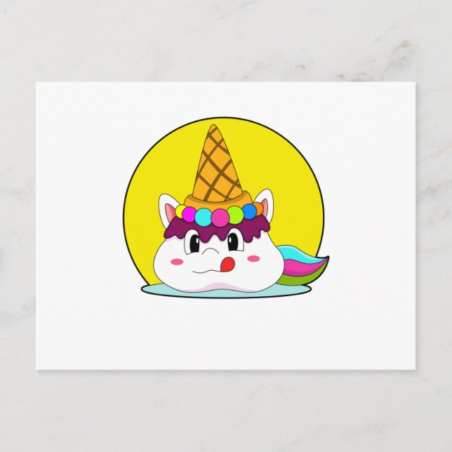 Carte Postale Licorne avec cône de glace (Devant)