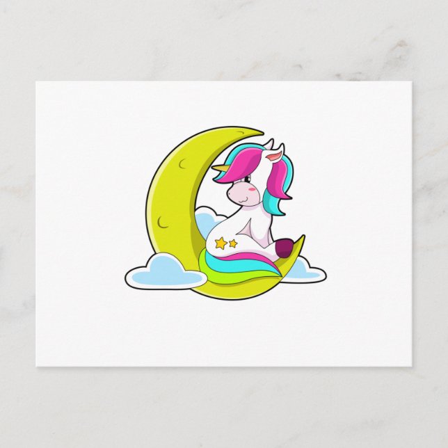 Carte Postale Licorne avec nuages et lune (Devant)