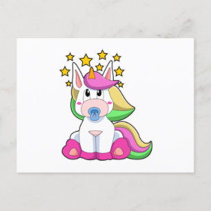Carte Postale Licorne bébé avec tétine