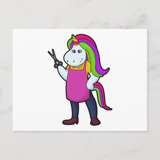 Carte Postale Licorne coiffeuse avec ciseaux (Devant)