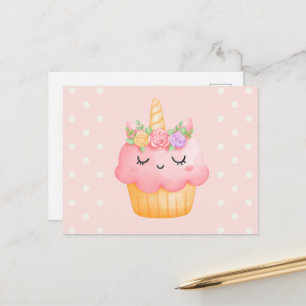 Carte Postale Licorne Cupcake Rose Pink Mignonne