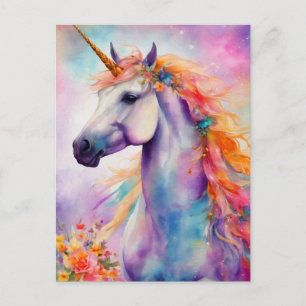 Carte Postale Licorne de couleur pastel