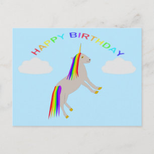 Carte Postale Licorne de fantaisie Anniversaire Arc-en-ciel et N
