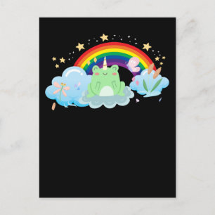 Carte Postale Licorne de grenouille mignonne arc-en-ciel coloré 