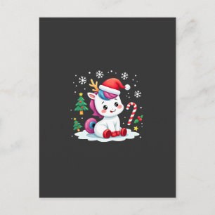 Carte Postale Licorne de Noël Mignonne Magique Xmas Petite Fille