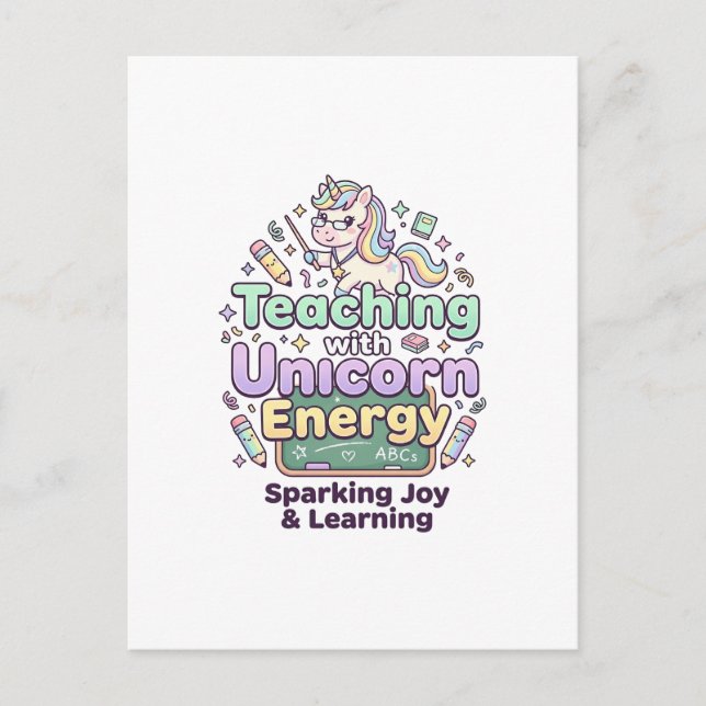 Carte Postale Licorne enseignant avec une typographie audacieuse (Devant)