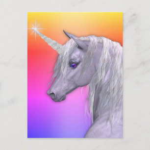 Carte Postale Licorne et arc-en-ciel blancs magiques