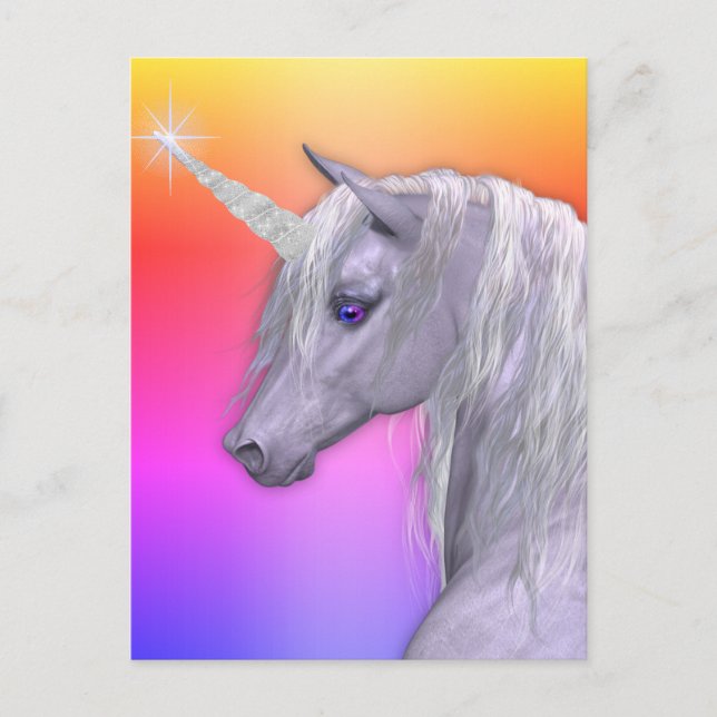 Carte Postale Licorne et arc-en-ciel blancs magiques (Devant)