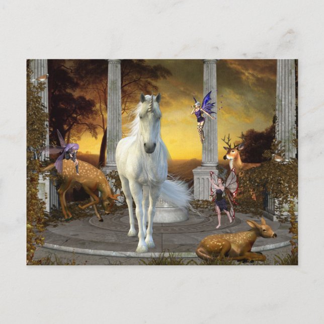 Carte Postale Licorne Fée Fantastique Cerf Paysage (Devant)