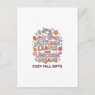 Carte Postale Licorne Feuilles d'automne et rêves de licorne Typ
