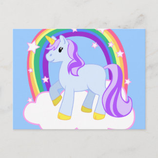Carte Postale Licorne magique mignonne avec l'arc-en-ciel