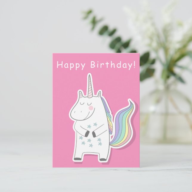 Carte Postale Licorne Mignonne - Anniversaire Filles (Debout devant)