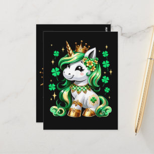 Carte Postale Licorne mignonne Trèfle Saint-Patrick