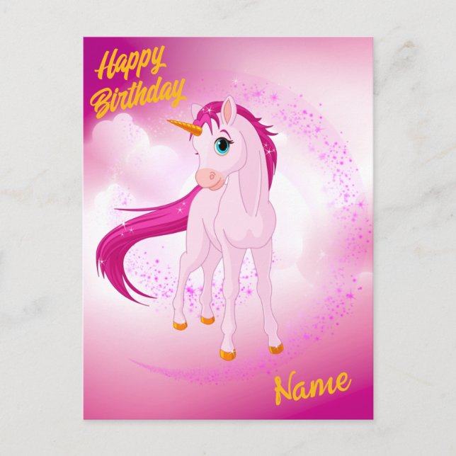 Carte postale licorne rose - Cadeau d'anniversaire (Devant)
