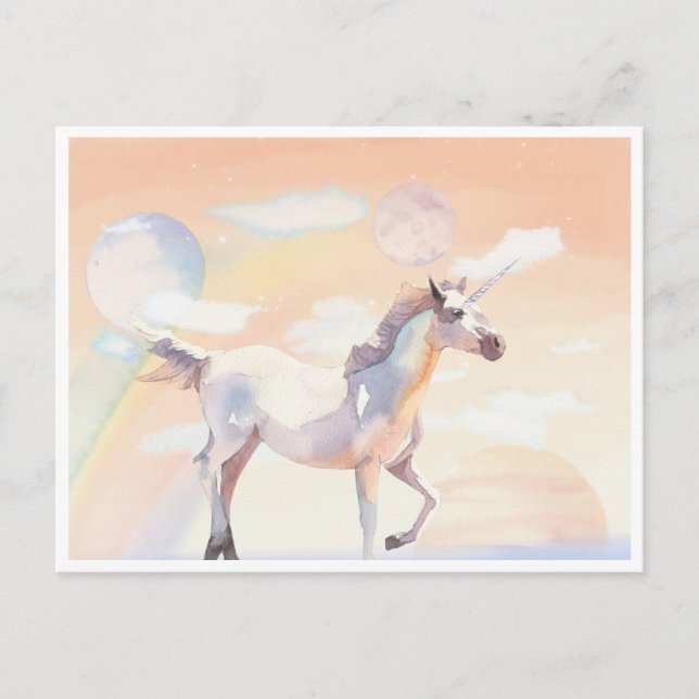 Carte postale Licorne se promenant dans les nuages (Devant)