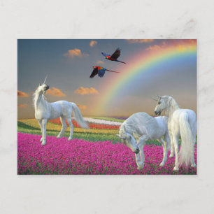 Carte Postale Licornes Fantastique Arc-en-ciel Fleur Paysage
