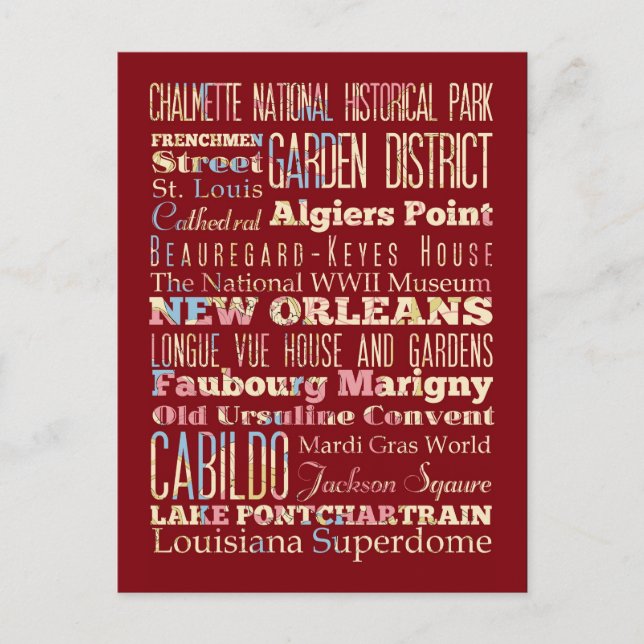 Carte Postale Lieux célèbres de la Nouvelle-Orléans, Louisiane. (Devant)